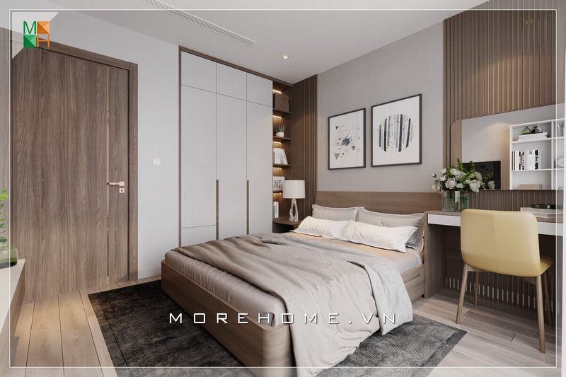 Mẫu giường ngủ hiện đại màu nâu trẻ trung, hiện đại là điểm nhấn của căn phòng ngủ đẹp.