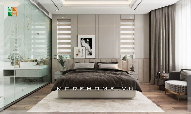 Mẫu giường ngủ sofa cao cấp thiết kế đầu giường to và rộng thể hiện sự cao cấp quý phái không gian phòng ngủ sang trọng.